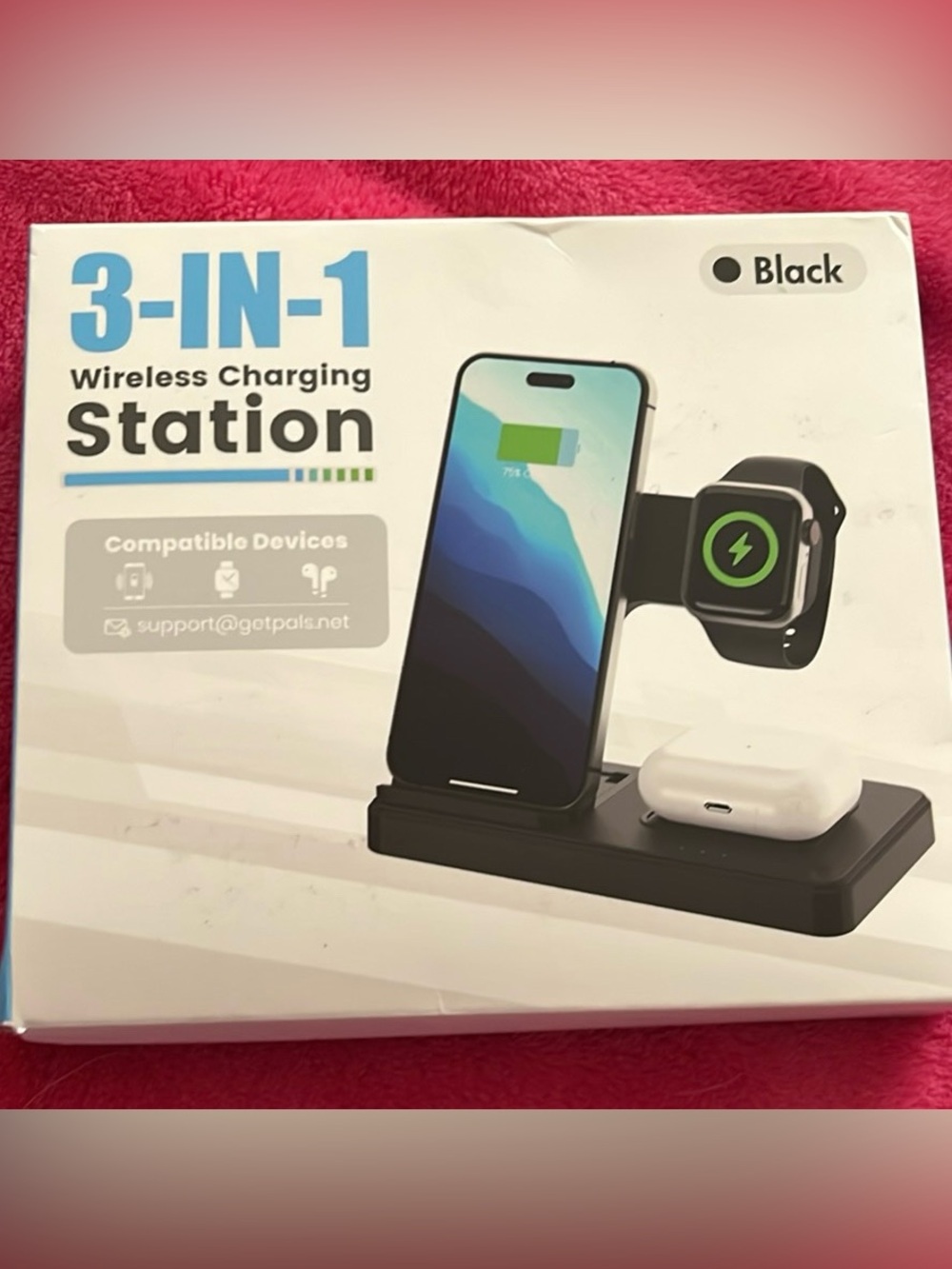 New 3-in-1 Wireless Charging Station - Black  phone,Earbuds,Watch